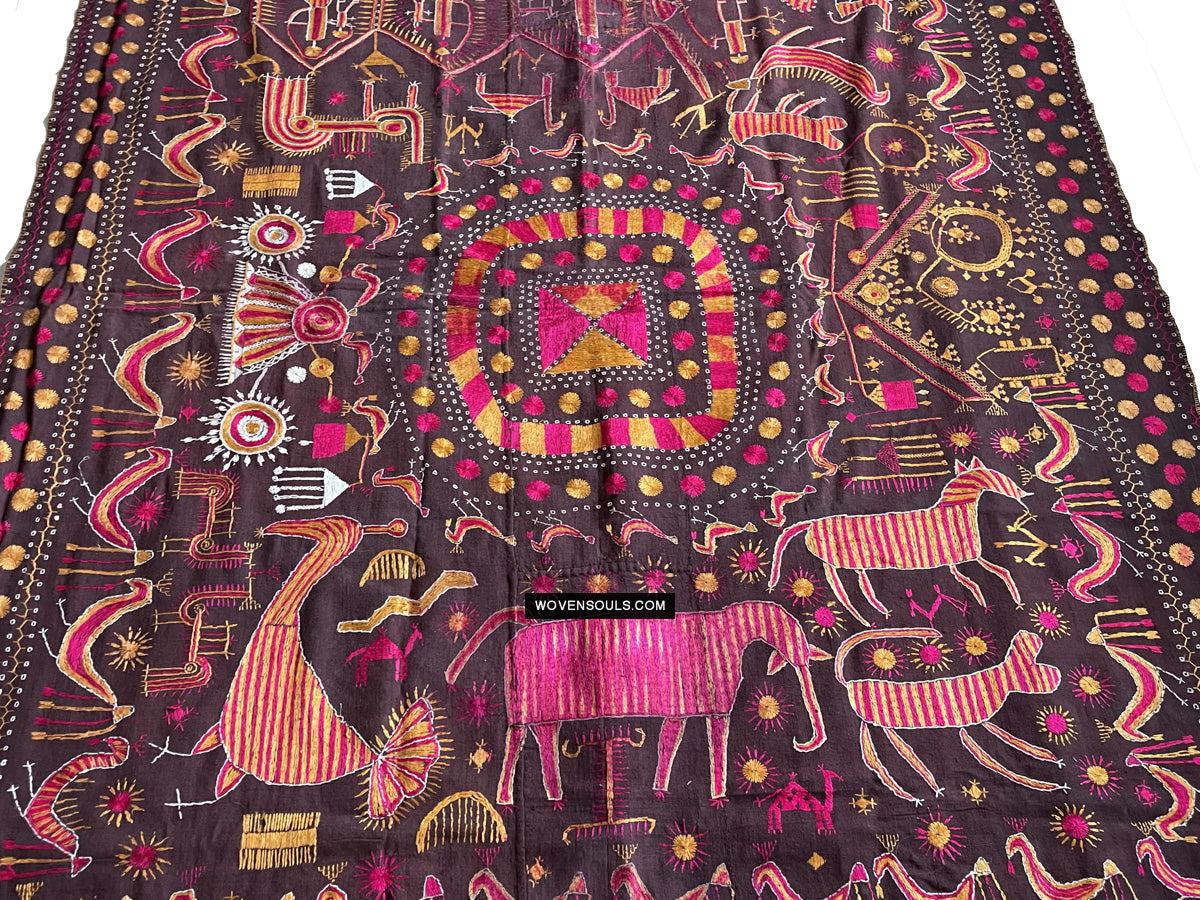 1674 Rare Sainchi Phulkari Embroidery Textile from Punjab-WOVENSOULS Antique Textiles & Art Gallery
