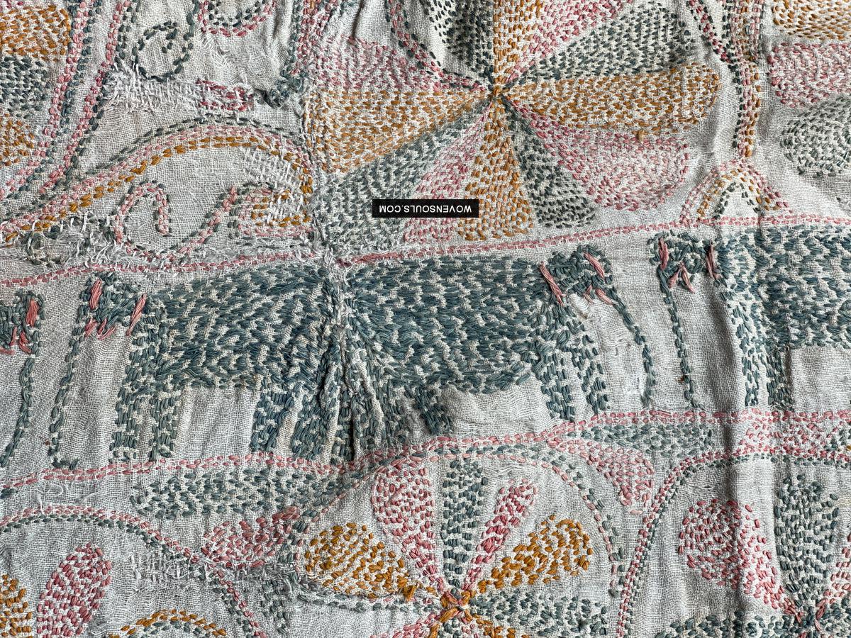 1676 Old Kantha Embroidery Bengal Textile Art-WOVENSOULS Antique Textiles & Art Gallery