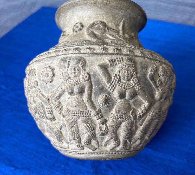 1682 Terracotta Vase w Dancers & Musicians-WOVENSOULS Antique Textiles & Art Gallery