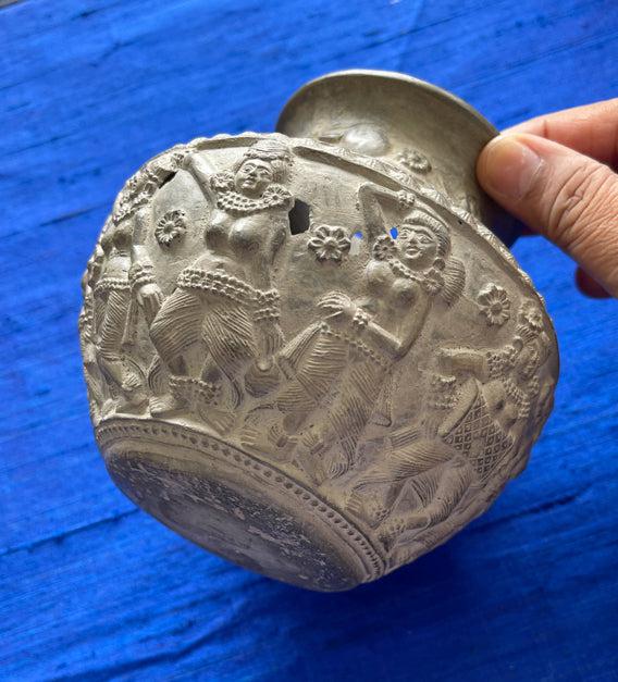 1682 Terracotta Vase w Dancers & Musicians-WOVENSOULS Antique Textiles & Art Gallery