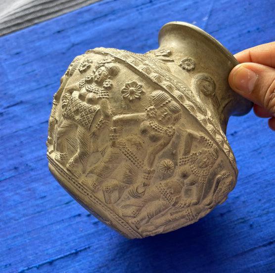 1682 Terracotta Vase w Dancers & Musicians-WOVENSOULS Antique Textiles & Art Gallery