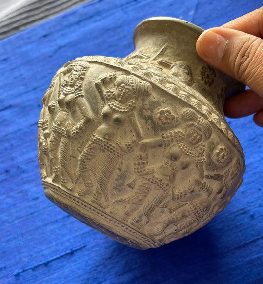 1682 Terracotta Vase w Dancers & Musicians-WOVENSOULS Antique Textiles & Art Gallery