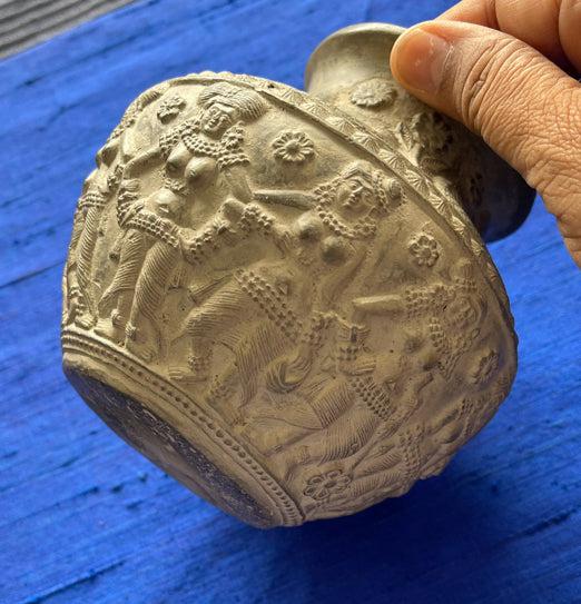 1682 Terracotta Vase w Dancers & Musicians-WOVENSOULS Antique Textiles & Art Gallery