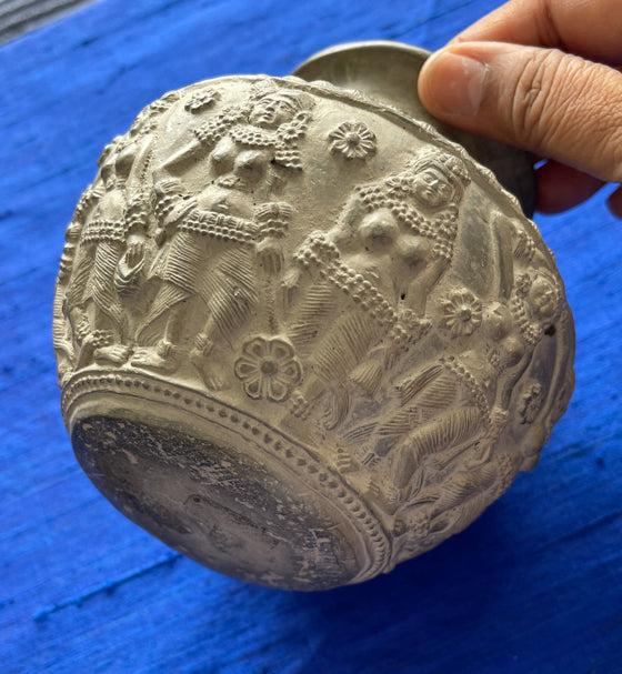 1682 Terracotta Vase w Dancers & Musicians-WOVENSOULS Antique Textiles & Art Gallery