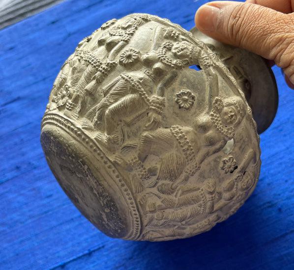 1682 Terracotta Vase w Dancers & Musicians-WOVENSOULS Antique Textiles & Art Gallery