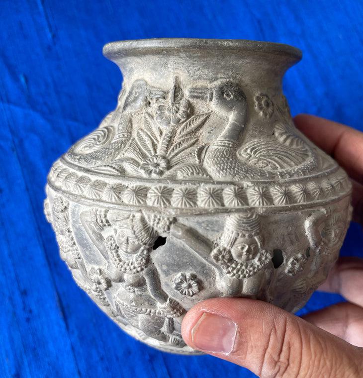 1682 Terracotta Vase w Dancers & Musicians-WOVENSOULS Antique Textiles & Art Gallery