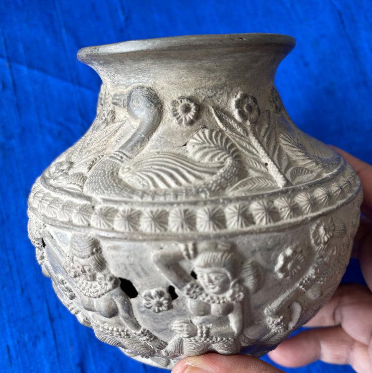 1682 Terracotta Vase w Dancers & Musicians-WOVENSOULS Antique Textiles & Art Gallery