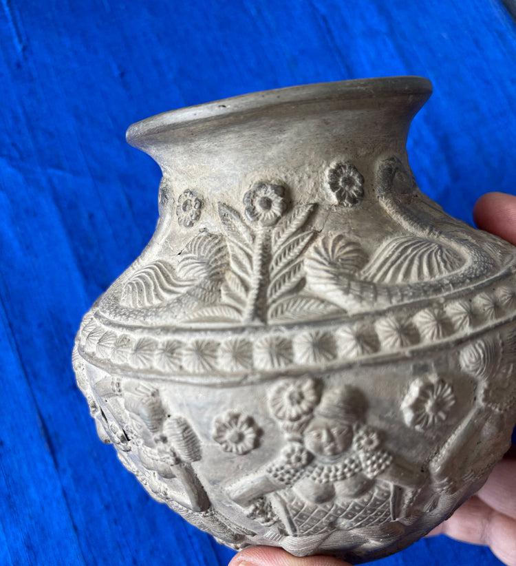 1682 Terracotta Vase w Dancers & Musicians-WOVENSOULS Antique Textiles & Art Gallery