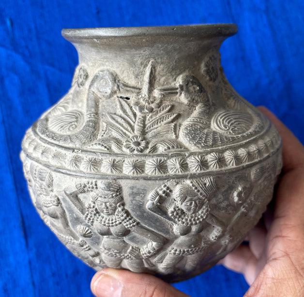 1682 Terracotta Vase w Dancers & Musicians-WOVENSOULS Antique Textiles & Art Gallery