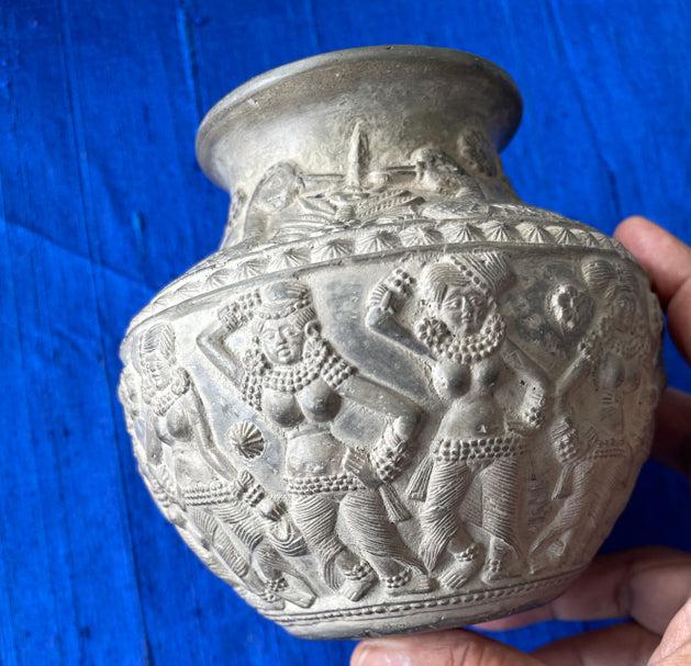 1682 Terracotta Vase w Dancers & Musicians-WOVENSOULS Antique Textiles & Art Gallery