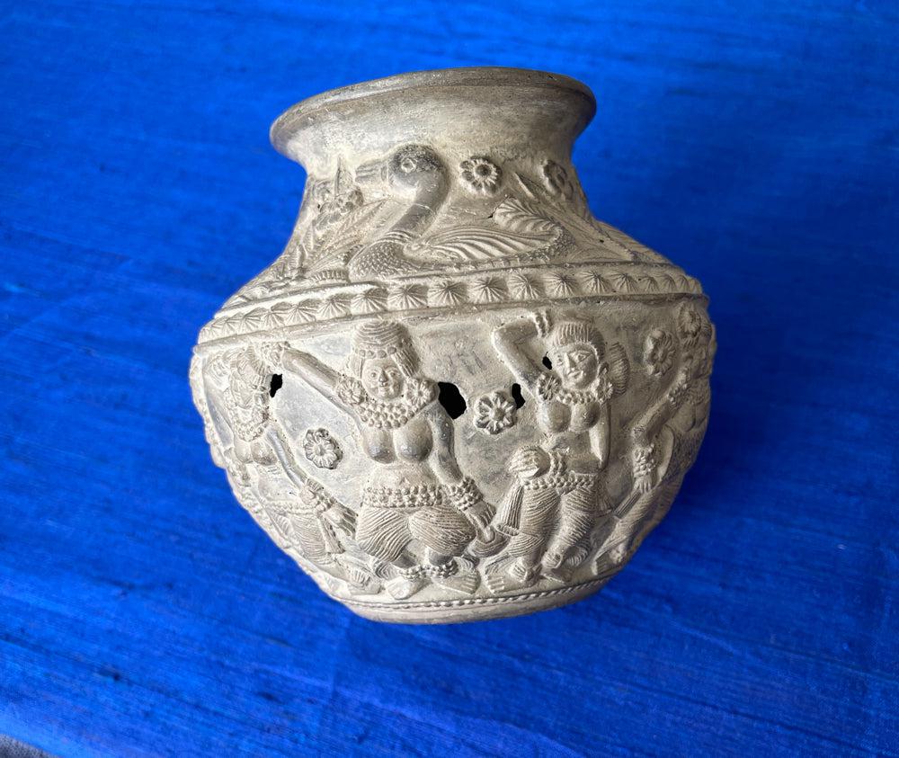 1682 Terracotta Vase w Dancers & Musicians-WOVENSOULS Antique Textiles & Art Gallery