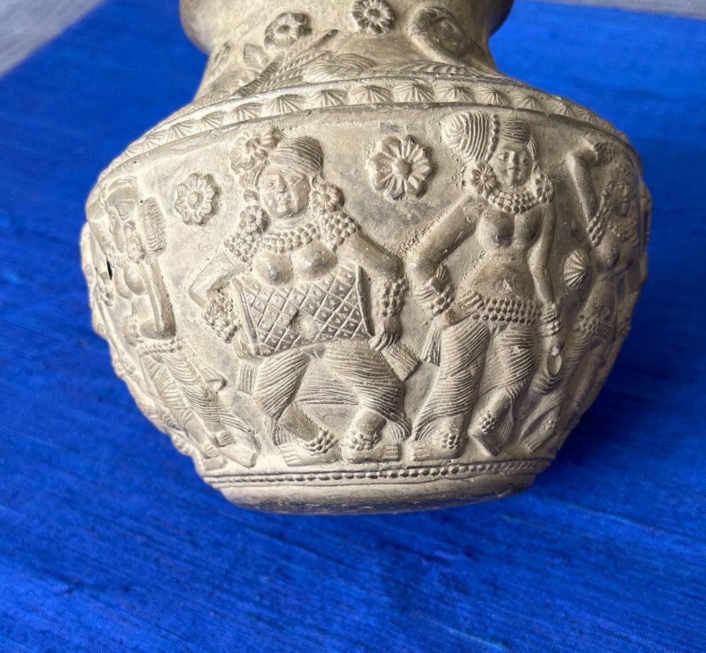 1682 Terracotta Vase w Dancers & Musicians-WOVENSOULS Antique Textiles & Art Gallery