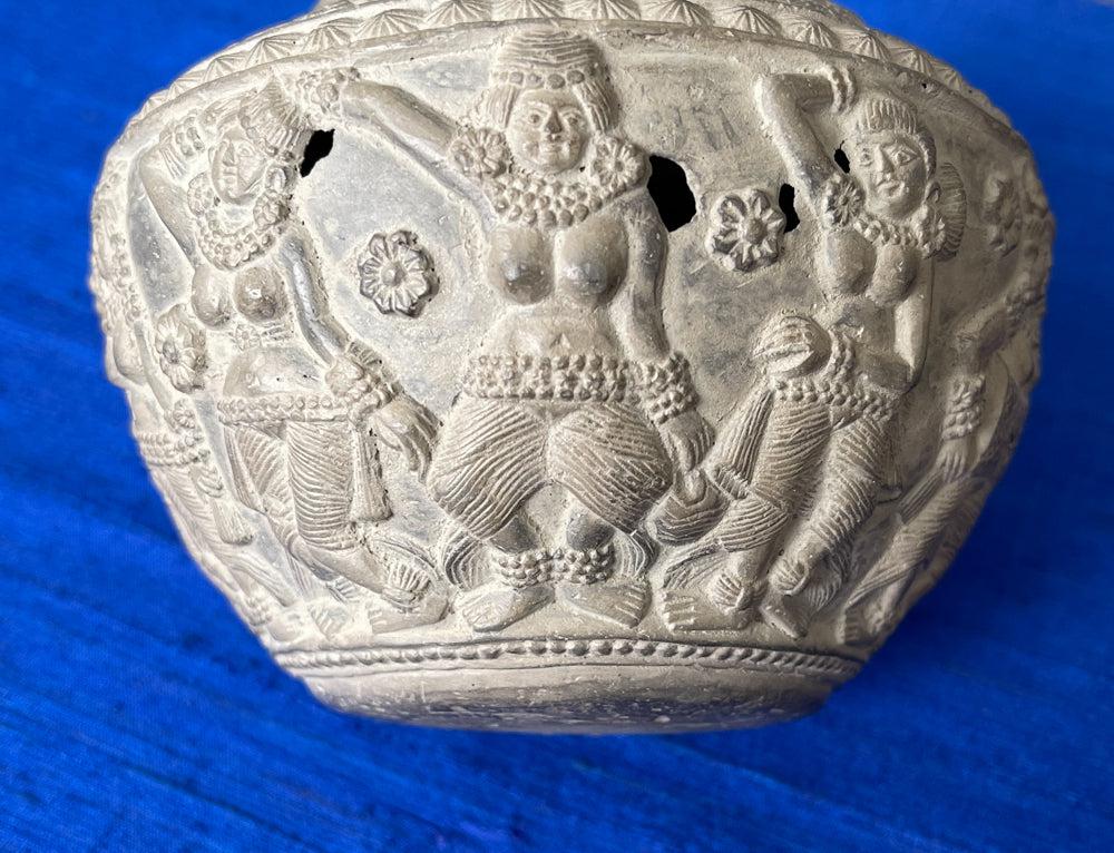 1682 Terracotta Vase w Dancers & Musicians-WOVENSOULS Antique Textiles & Art Gallery