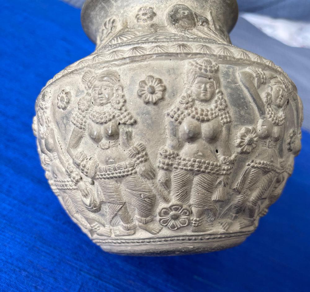 1682 Terracotta Vase w Dancers & Musicians-WOVENSOULS Antique Textiles & Art Gallery