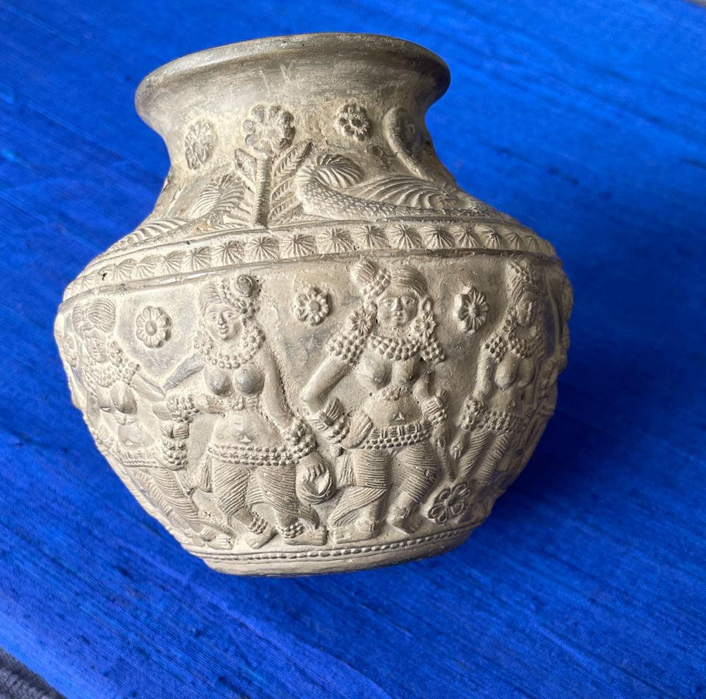 1682 Terracotta Vase w Dancers & Musicians-WOVENSOULS Antique Textiles & Art Gallery