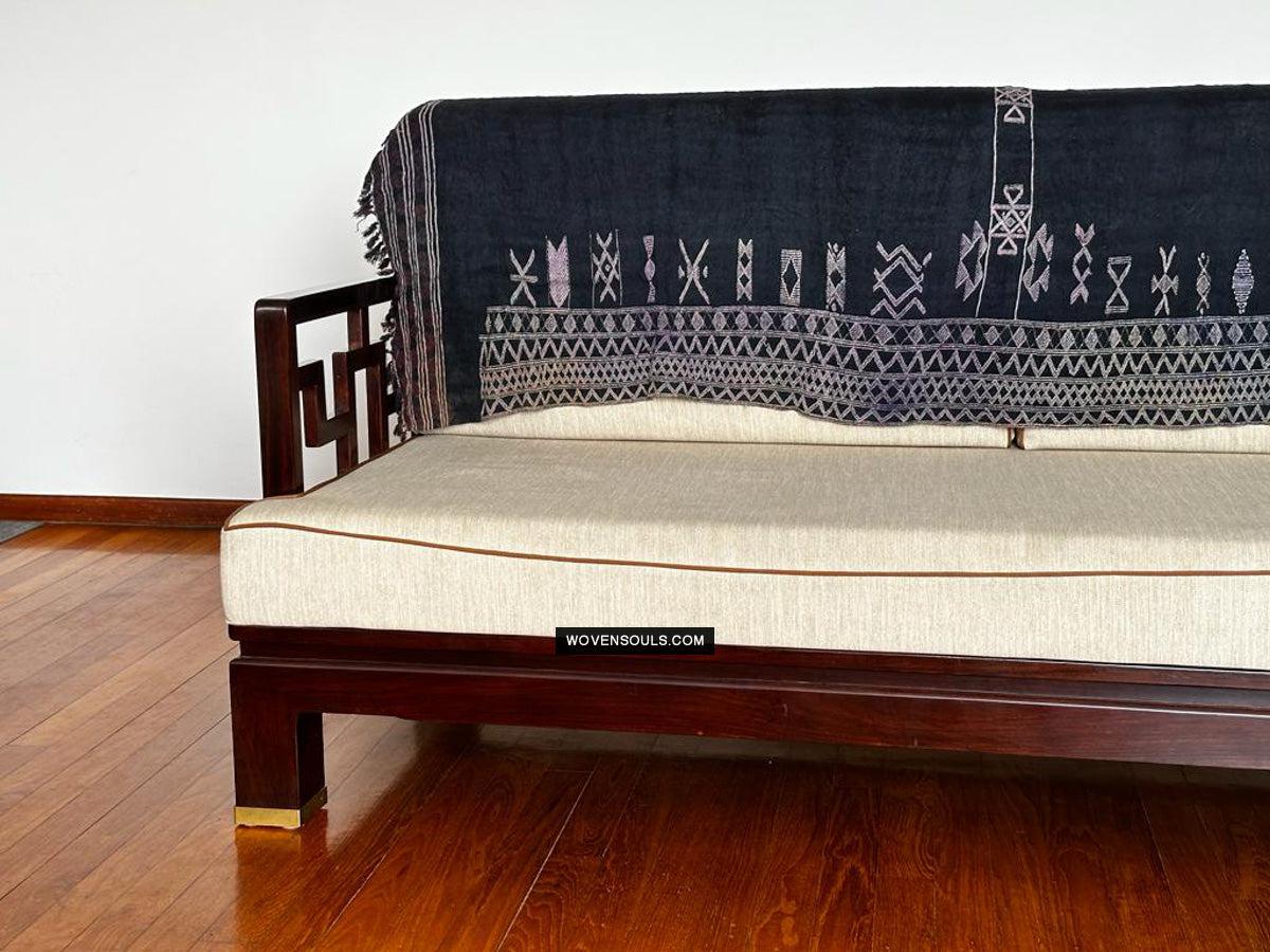 1688 SOLD Antique Mahmoudi Blue Bakhnoug Shawl - Textile Art Masterpiece-WOVENSOULS Antique Textiles & Art Gallery