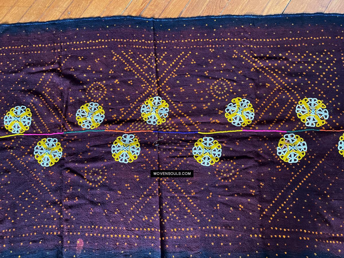1689 Deep Maroon Rabari Ludhi Wedding Shawl Tie-dye & Embroidery 11 Florets-WOVENSOULS Antique Textiles & Art Gallery