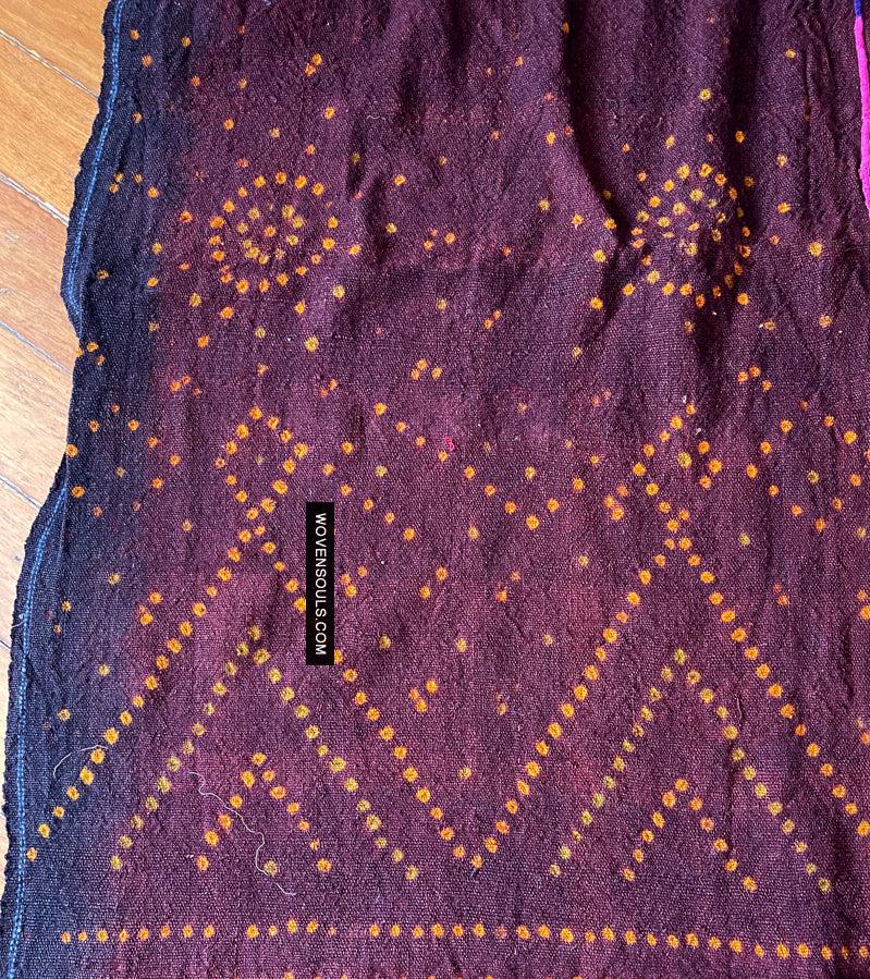 1689 Deep Maroon Rabari Ludhi Wedding Shawl Tie-dye & Embroidery 11 Florets-WOVENSOULS Antique Textiles & Art Gallery