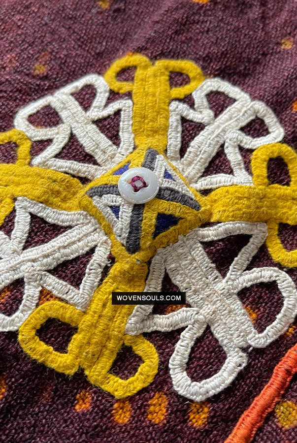 1689 Deep Maroon Rabari Ludhi Wedding Shawl Tie-dye & Embroidery 11 Florets-WOVENSOULS Antique Textiles & Art Gallery