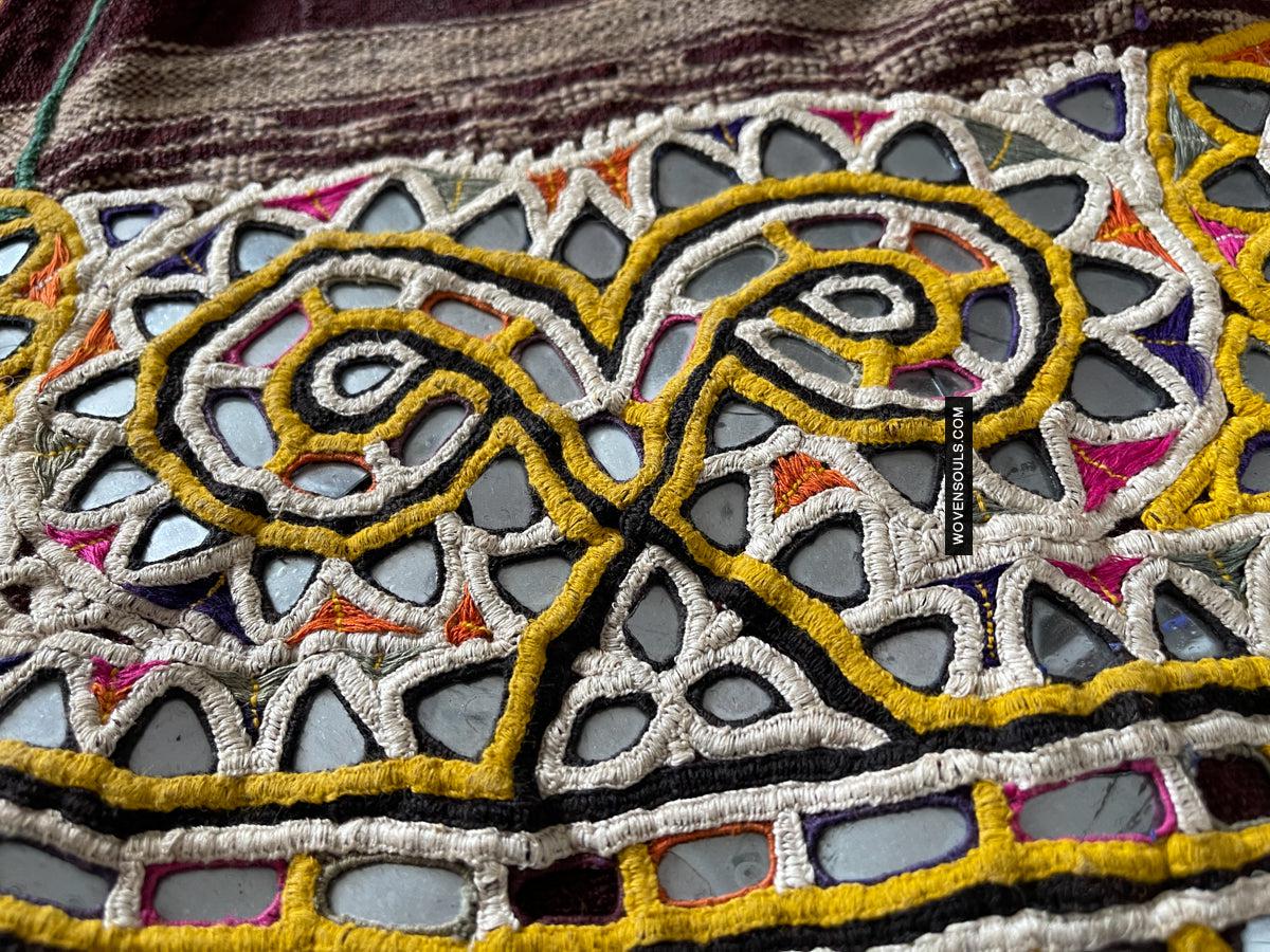 1689 Deep Maroon Rabari Ludhi Wedding Shawl Tie-dye & Embroidery 11 Florets-WOVENSOULS Antique Textiles & Art Gallery