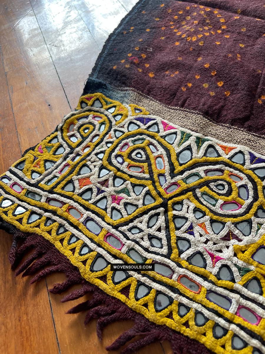 1689 Deep Maroon Rabari Ludhi Wedding Shawl Tie-dye & Embroidery 11 Florets-WOVENSOULS Antique Textiles & Art Gallery