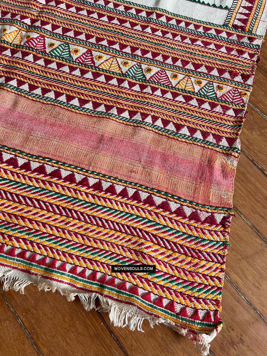 1691 Rare Vintage Orissa Odisha Gond Tribal Shawl w Yellow-WOVENSOULS Antique Textiles & Art Gallery