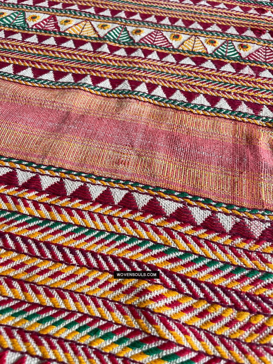 1691 Rare Vintage Orissa Odisha Gond Tribal Shawl w Yellow-WOVENSOULS Antique Textiles & Art Gallery