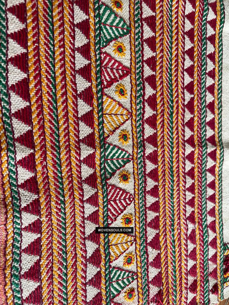 1691 Rare Vintage Orissa Odisha Gond Tribal Shawl w Yellow-WOVENSOULS Antique Textiles & Art Gallery