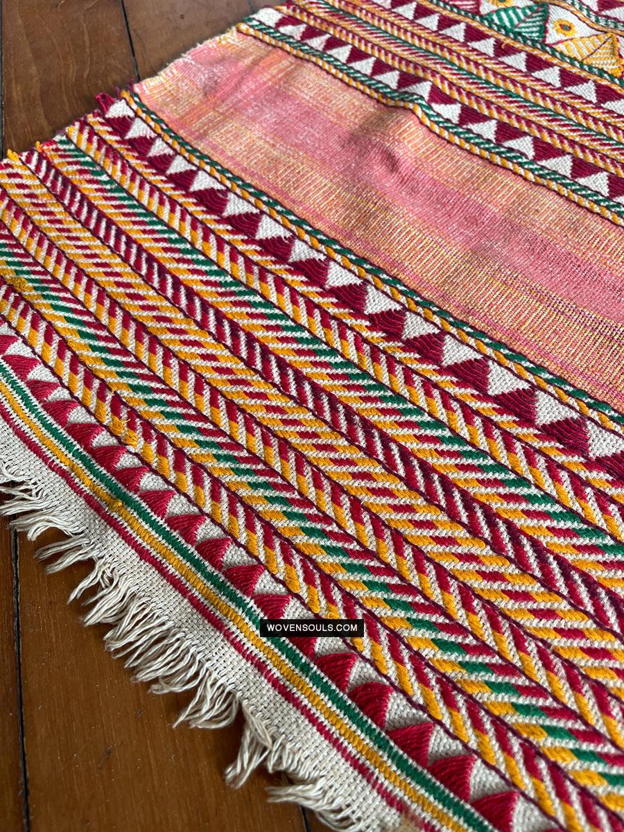 1691 Rare Vintage Orissa Odisha Gond Tribal Shawl w Yellow-WOVENSOULS Antique Textiles & Art Gallery