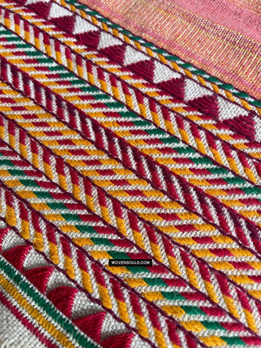 1691 Rare Vintage Orissa Odisha Gond Tribal Shawl w Yellow-WOVENSOULS Antique Textiles & Art Gallery
