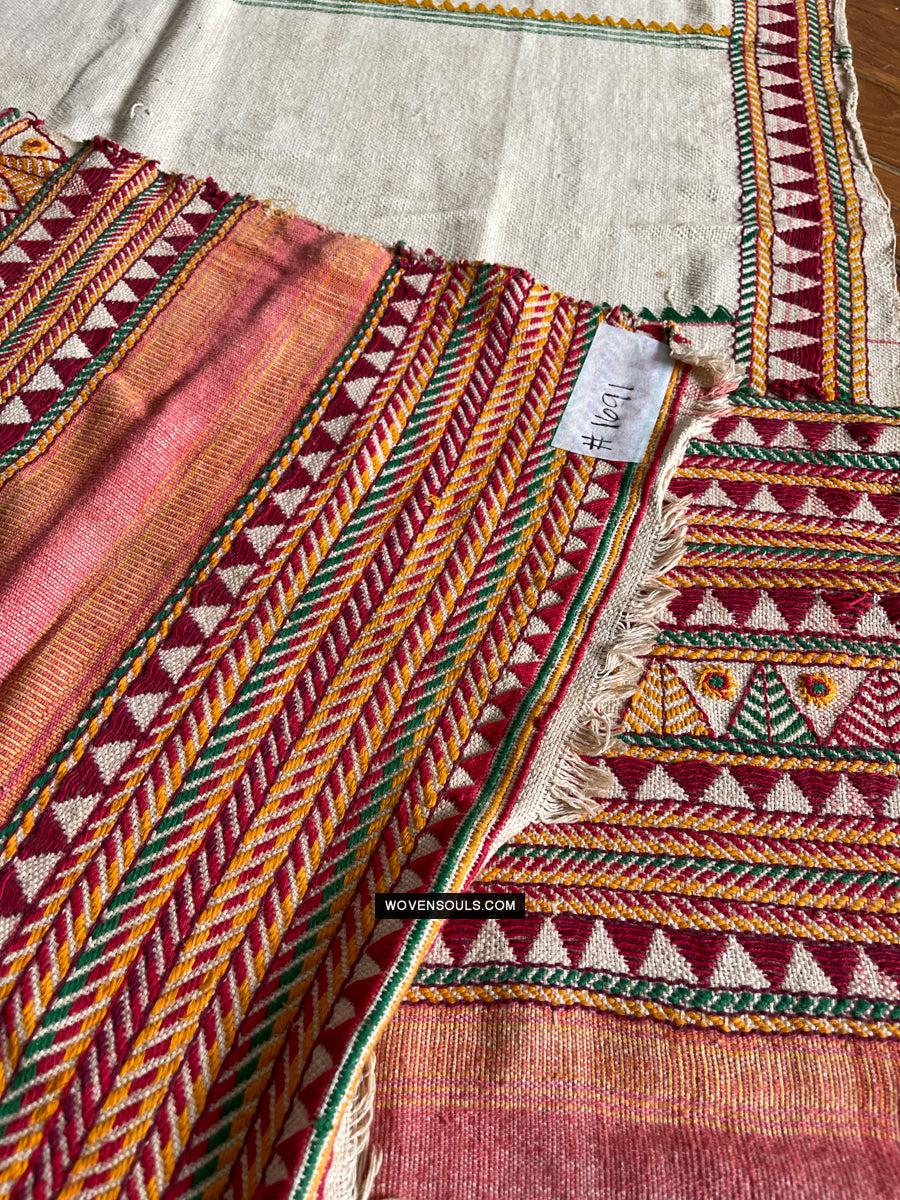 1691 Rare Vintage Orissa Odisha Gond Tribal Shawl w Yellow-WOVENSOULS Antique Textiles & Art Gallery