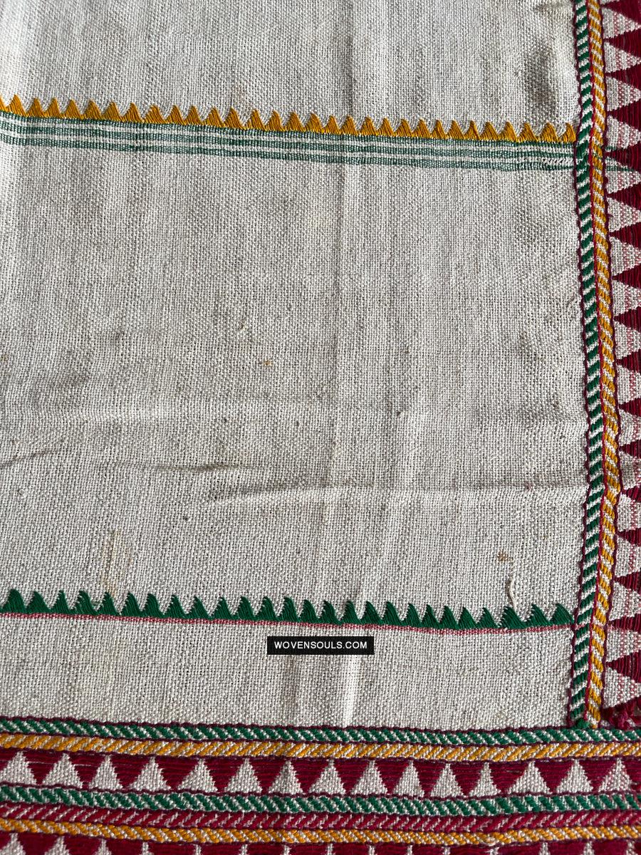 1691 Rare Vintage Orissa Odisha Gond Tribal Shawl w Yellow-WOVENSOULS Antique Textiles & Art Gallery