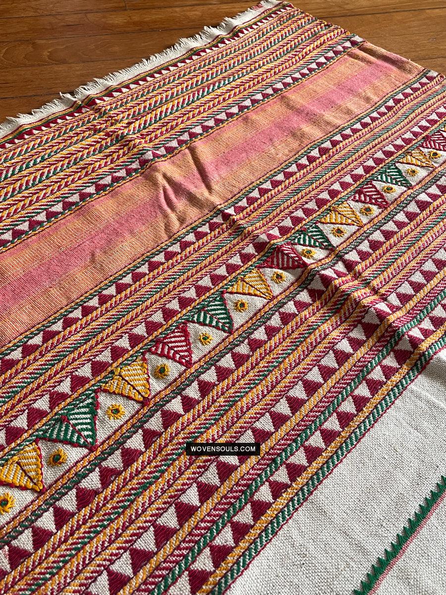 1691 Rare Vintage Orissa Odisha Gond Tribal Shawl w Yellow-WOVENSOULS Antique Textiles & Art Gallery