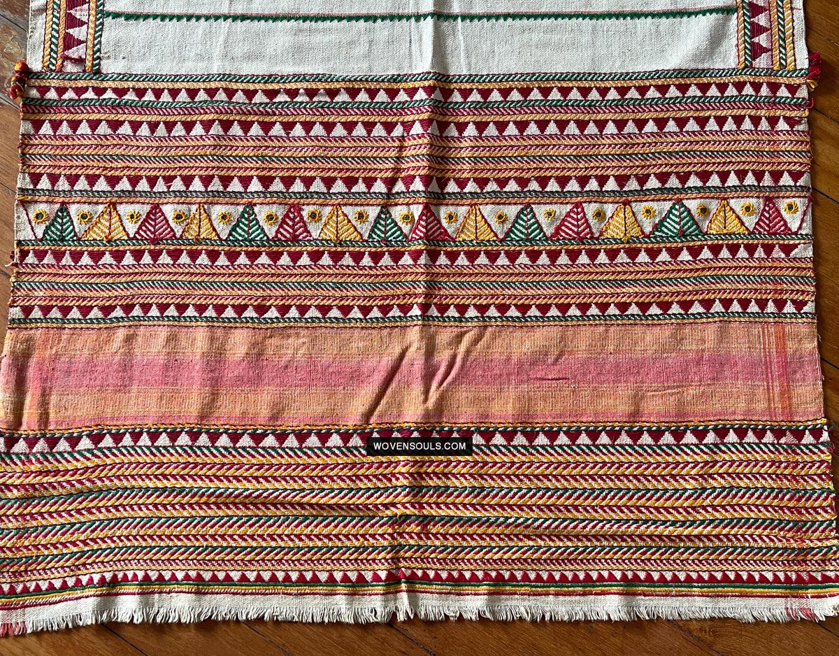 1691 Rare Vintage Orissa Odisha Gond Tribal Shawl w Yellow-WOVENSOULS Antique Textiles & Art Gallery