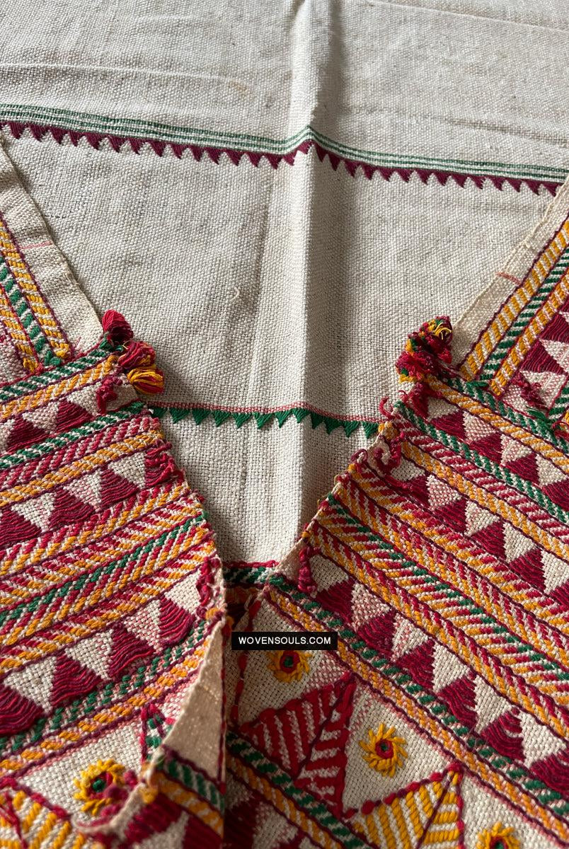 1691 Rare Vintage Orissa Odisha Gond Tribal Shawl w Yellow-WOVENSOULS Antique Textiles & Art Gallery