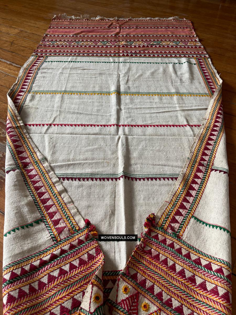 1691 Rare Vintage Orissa Odisha Gond Tribal Shawl w Yellow-WOVENSOULS Antique Textiles & Art Gallery