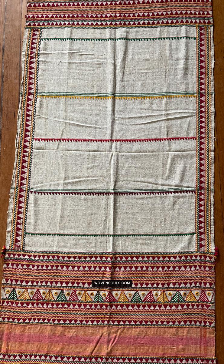 1691 Rare Vintage Orissa Odisha Gond Tribal Shawl w Yellow-WOVENSOULS Antique Textiles & Art Gallery