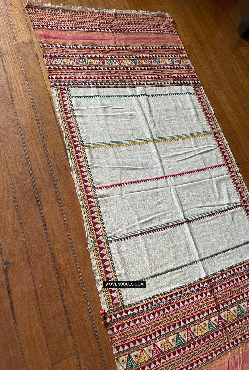 1691 Rare Vintage Orissa Odisha Gond Tribal Shawl w Yellow-WOVENSOULS Antique Textiles & Art Gallery