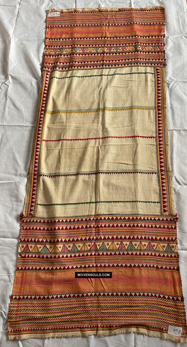 1691 Rare Vintage Orissa Odisha Gond Tribal Shawl w Yellow-WOVENSOULS Antique Textiles & Art Gallery