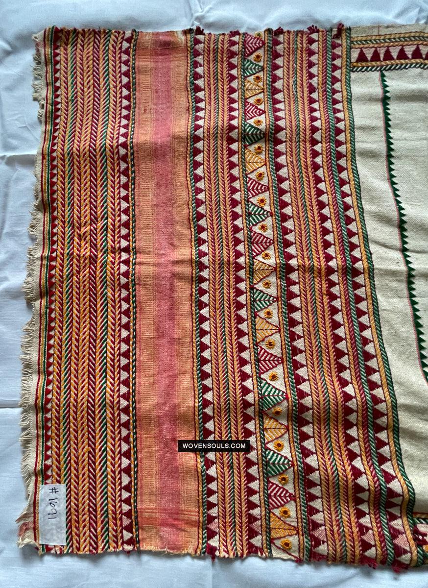 1691 Rare Vintage Orissa Odisha Gond Tribal Shawl w Yellow-WOVENSOULS Antique Textiles & Art Gallery