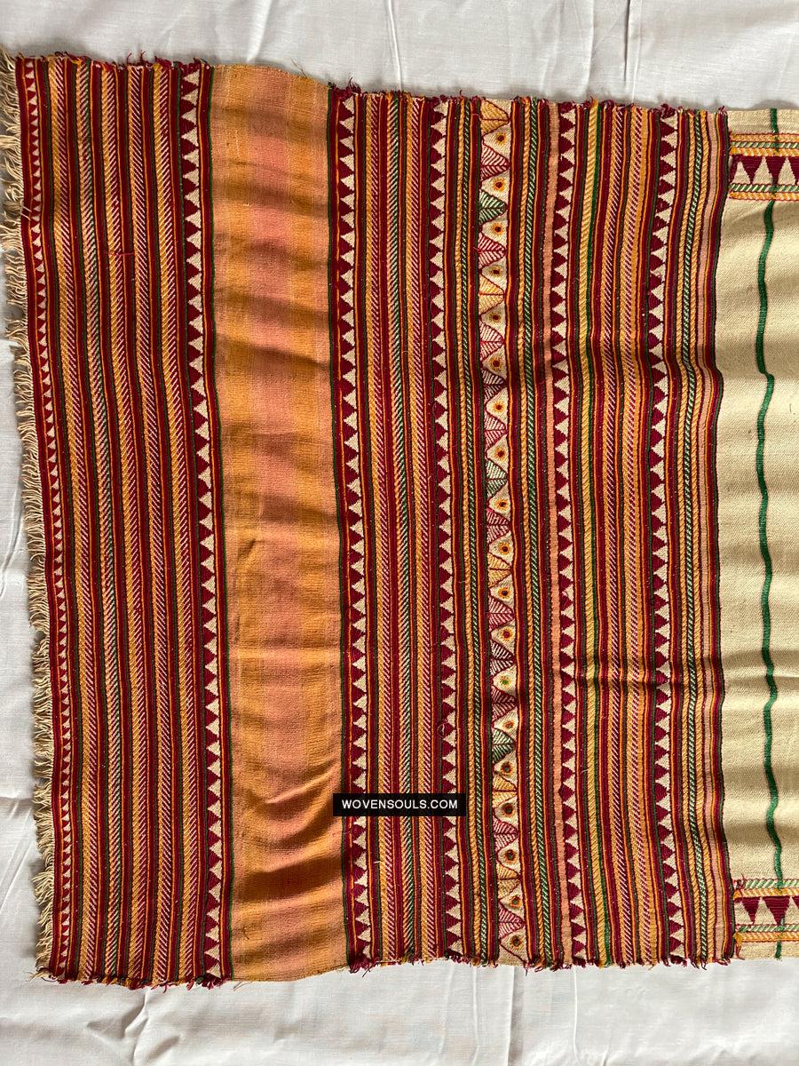 1692 Rare Exceptional Vintage Orissa Odisha Gond Tribal Shawl w Yellow-WOVENSOULS Antique Textiles & Art Gallery