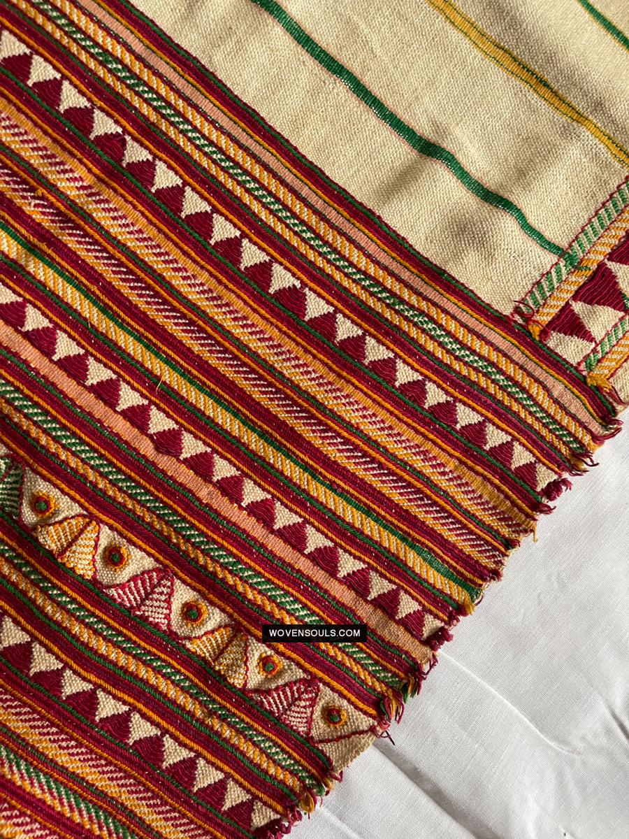 1692 Rare Exceptional Vintage Orissa Odisha Gond Tribal Shawl w Yellow-WOVENSOULS Antique Textiles & Art Gallery