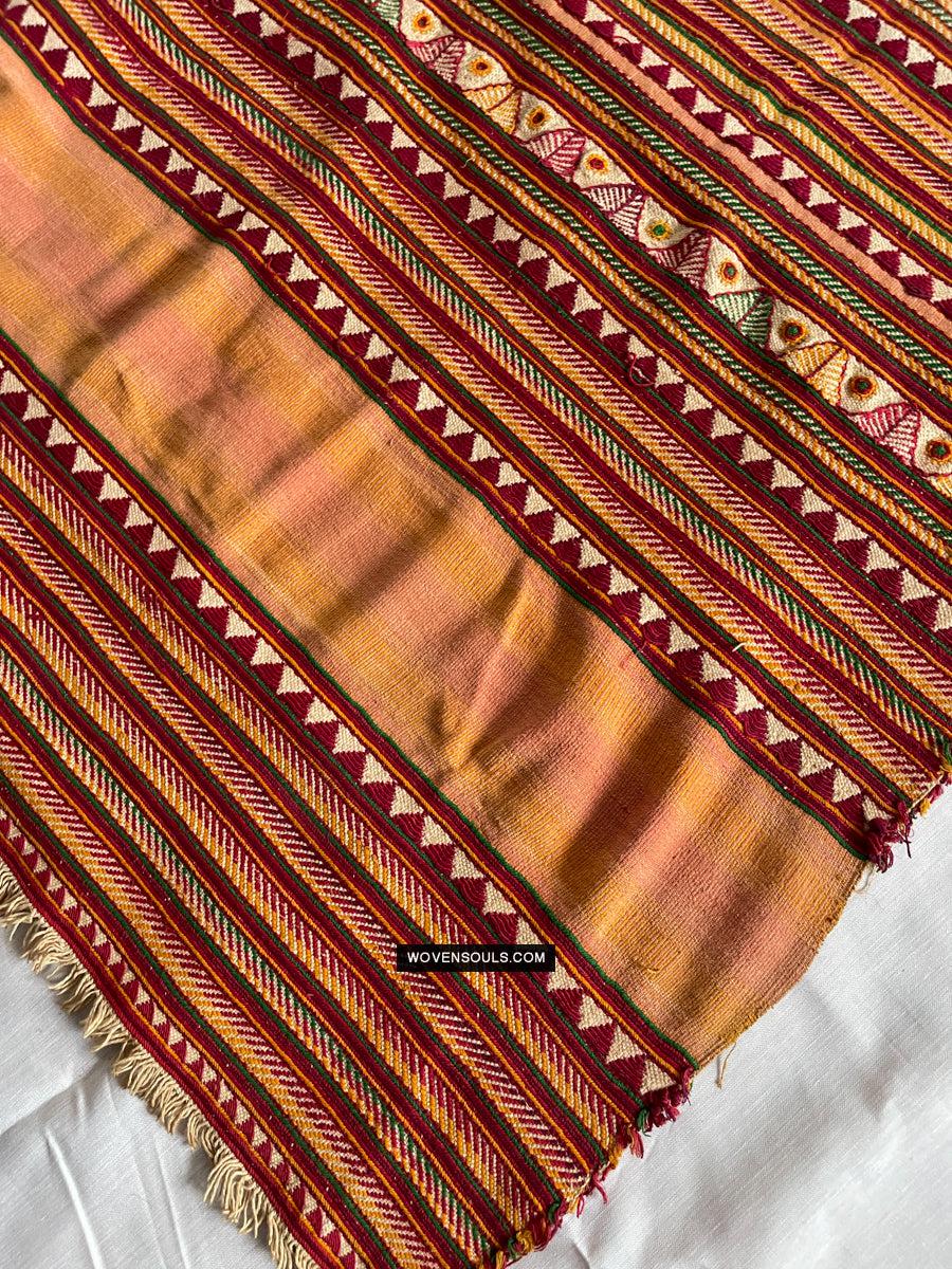 1692 Rare Exceptional Vintage Orissa Odisha Gond Tribal Shawl w Yellow-WOVENSOULS Antique Textiles & Art Gallery