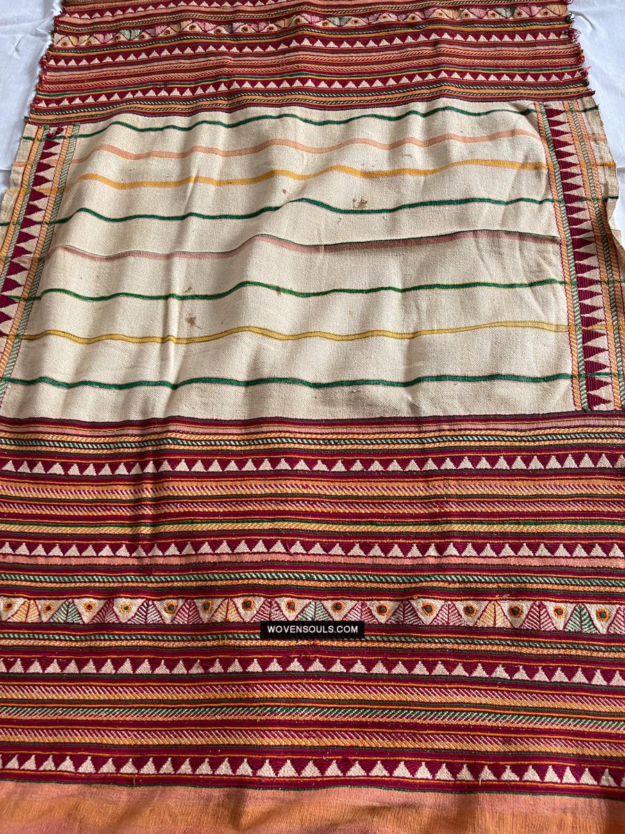 1692 Rare Exceptional Vintage Orissa Odisha Gond Tribal Shawl w Yellow-WOVENSOULS Antique Textiles & Art Gallery