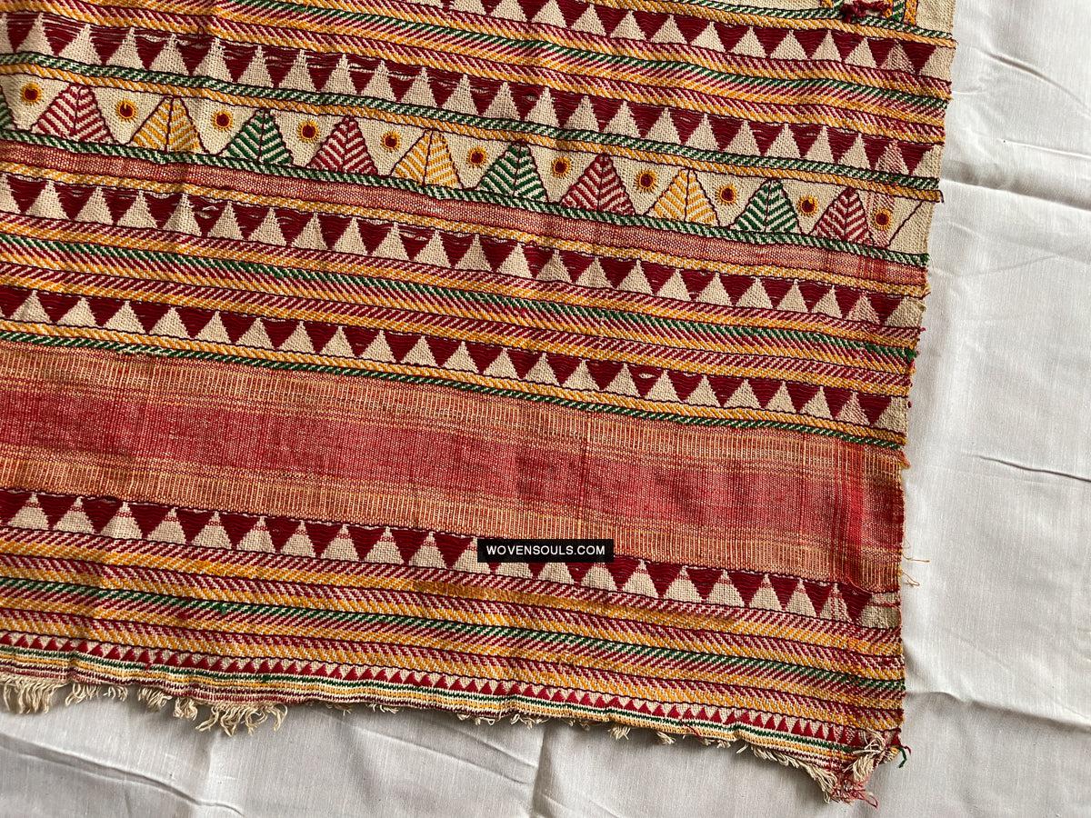1693 Rare Vintage Orissa Odisha Gond Tribal Shawl-WOVENSOULS Antique Textiles & Art Gallery