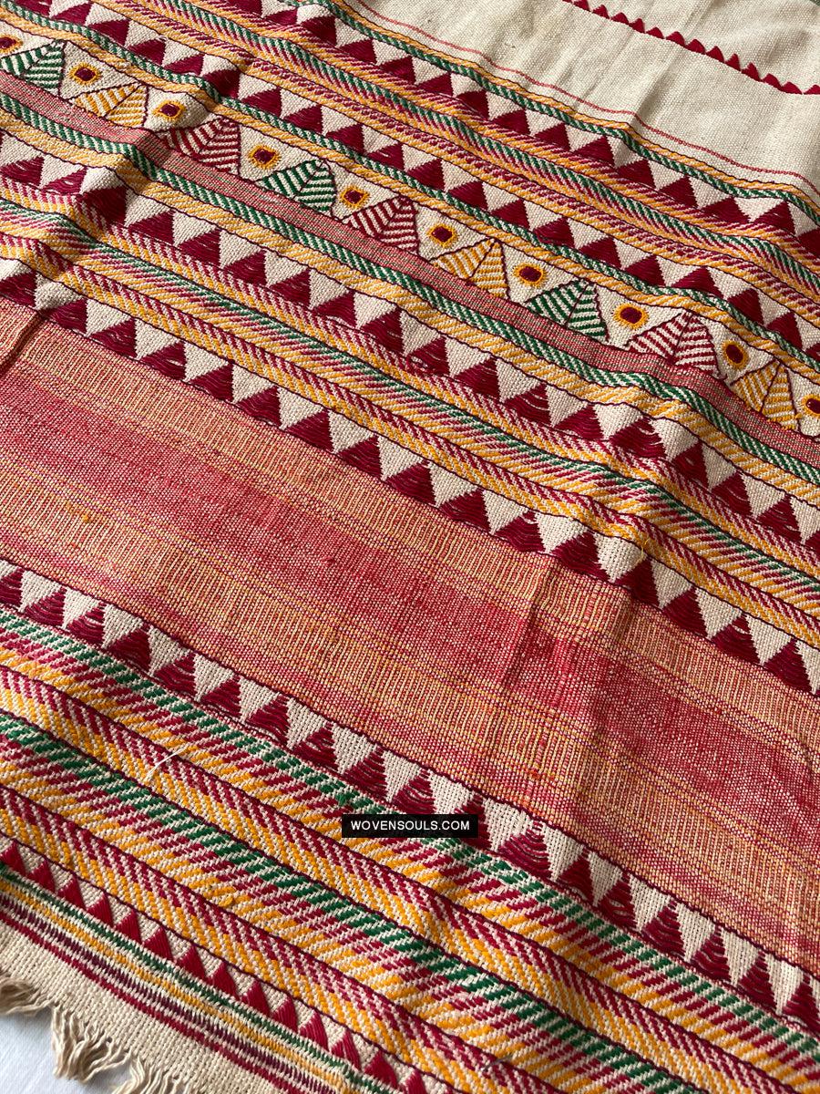 1693 Rare Vintage Orissa Odisha Gond Tribal Shawl-WOVENSOULS Antique Textiles & Art Gallery