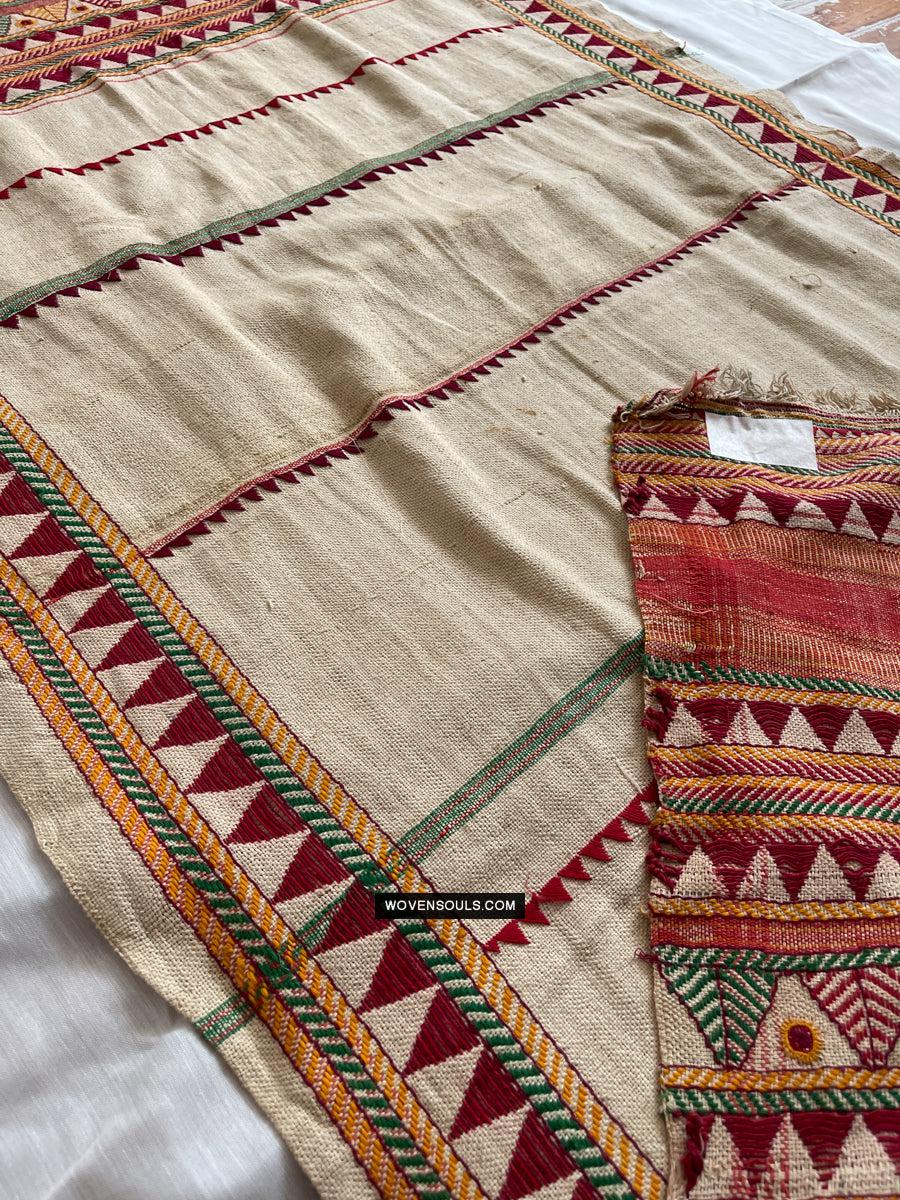 1693 Rare Vintage Orissa Odisha Gond Tribal Shawl-WOVENSOULS Antique Textiles & Art Gallery