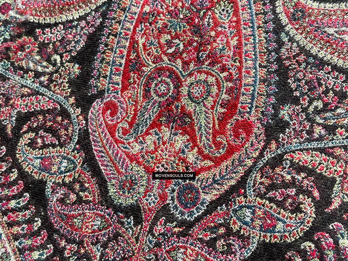 1695 Black Boteh Shawl from Kashmir - Recently Made-WOVENSOULS Antique Textiles & Art Gallery
