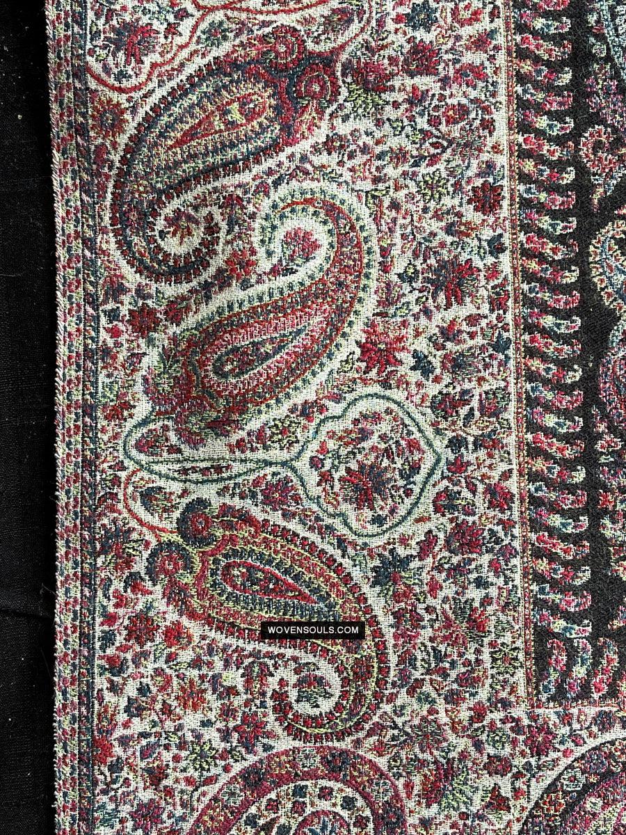 1695 Black Boteh Shawl from Kashmir - Recently Made-WOVENSOULS Antique Textiles & Art Gallery