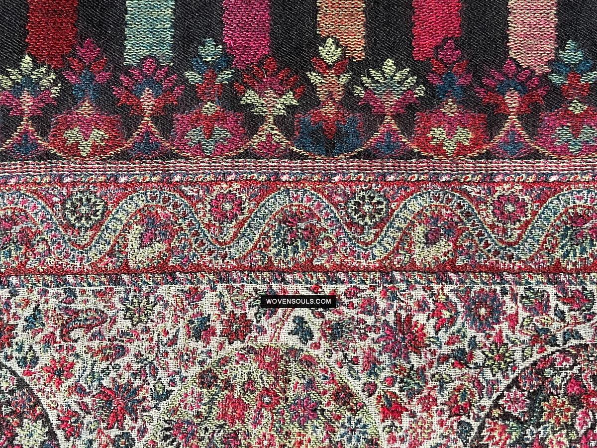 1695 Black Boteh Shawl from Kashmir - Recently Made-WOVENSOULS Antique Textiles & Art Gallery